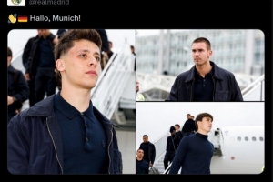 皇马官方社媒晒照，确认球队已经抵达慕尼黑：你好，慕尼黑！