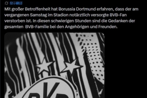多特官方：上周场内接受急救的球迷不幸离世，我们与逝者亲属同在